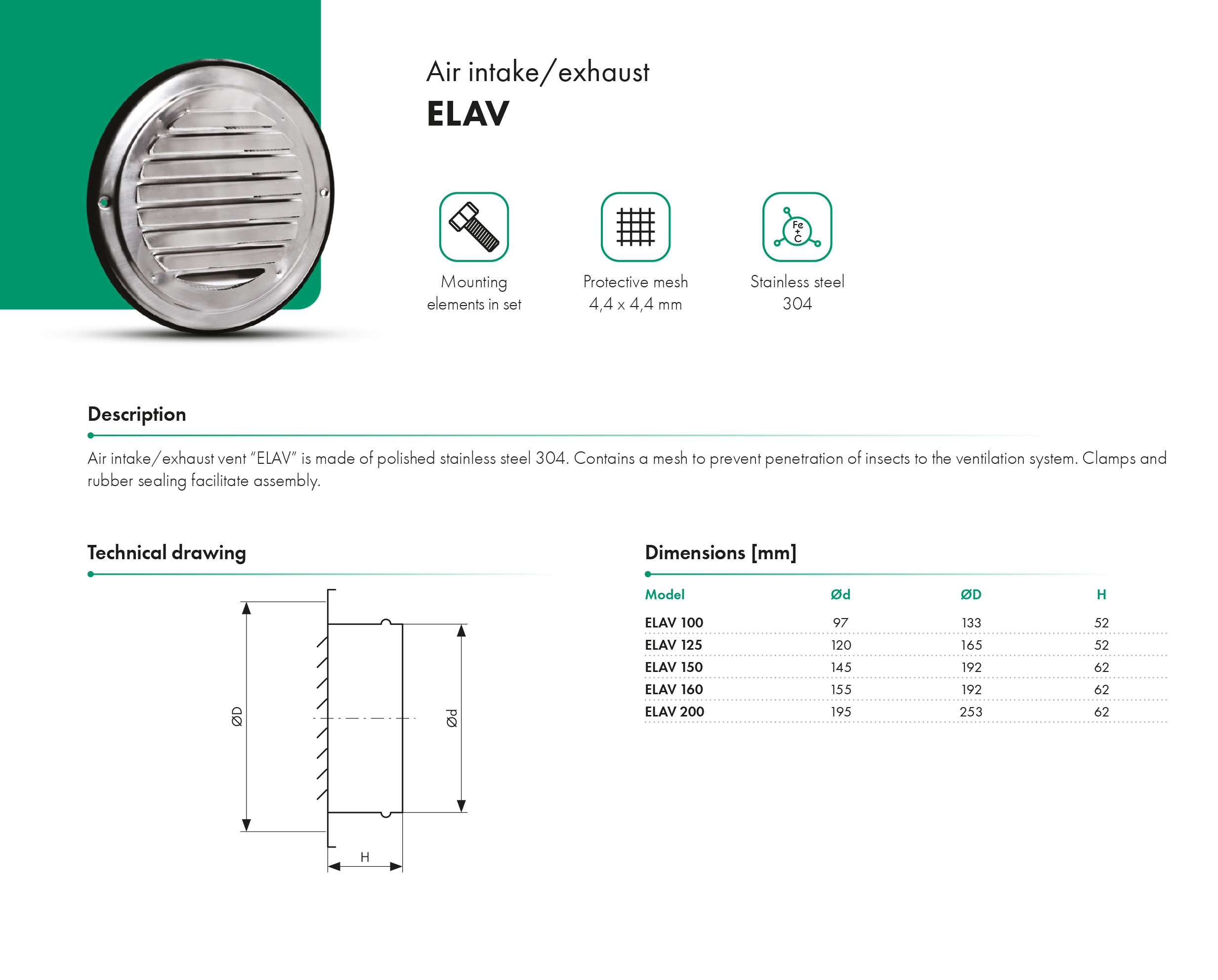 Air intake/exhaust ELAV HAVACO