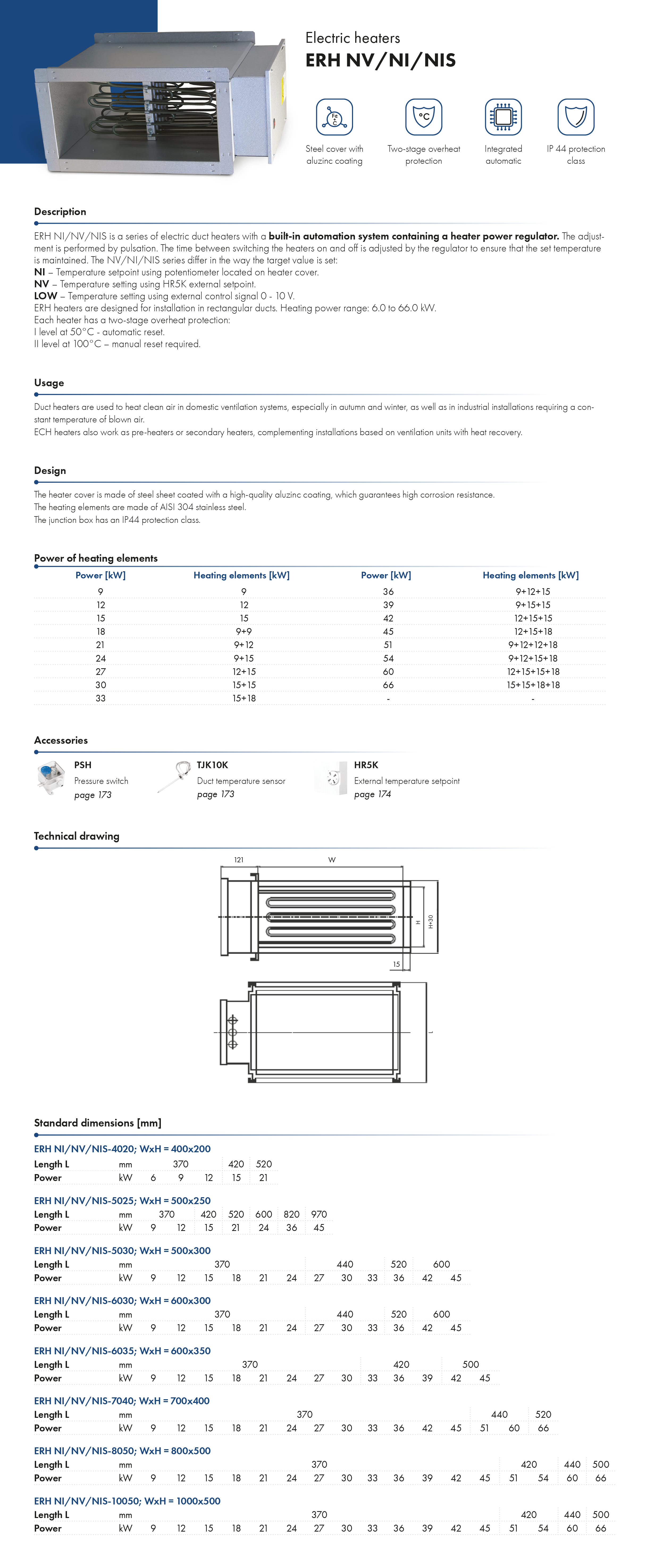 Electric heaters ERH NV NI NIS HAVACO catalogue card