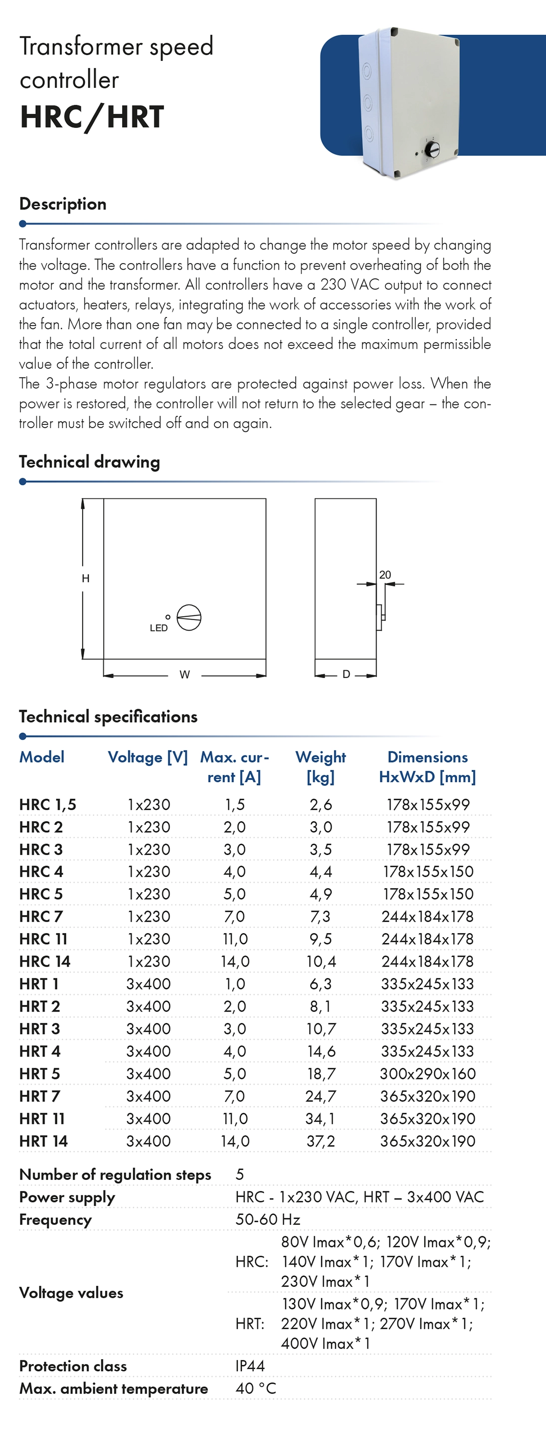 transformer speed controller HRC/HRT havaco card catalogue