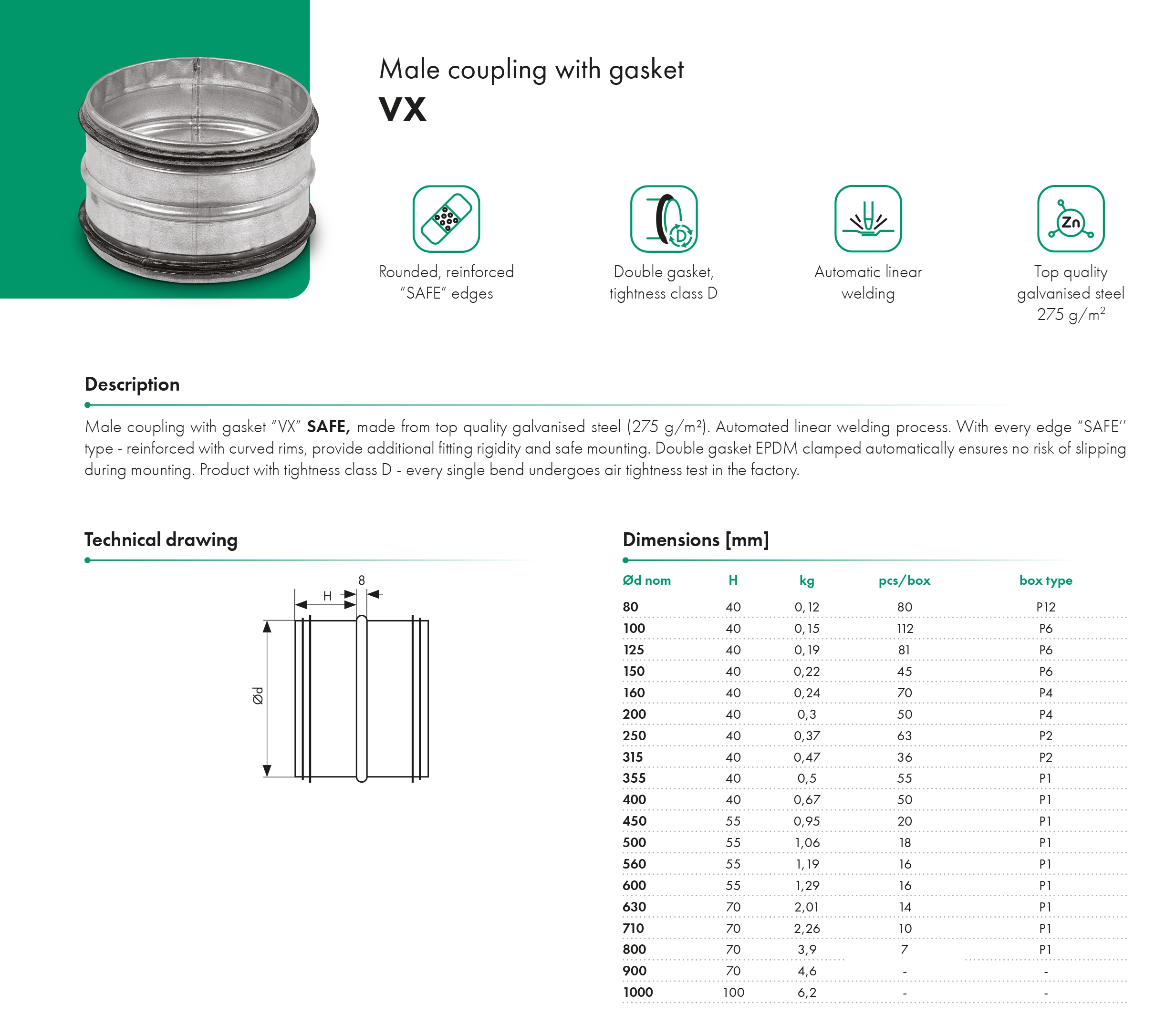 Male coupling with gasket VX HAVACO