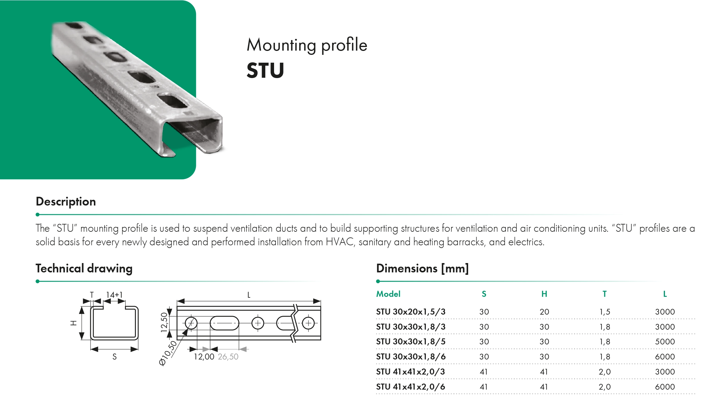 HAVACO STU mounting profile catalogue card