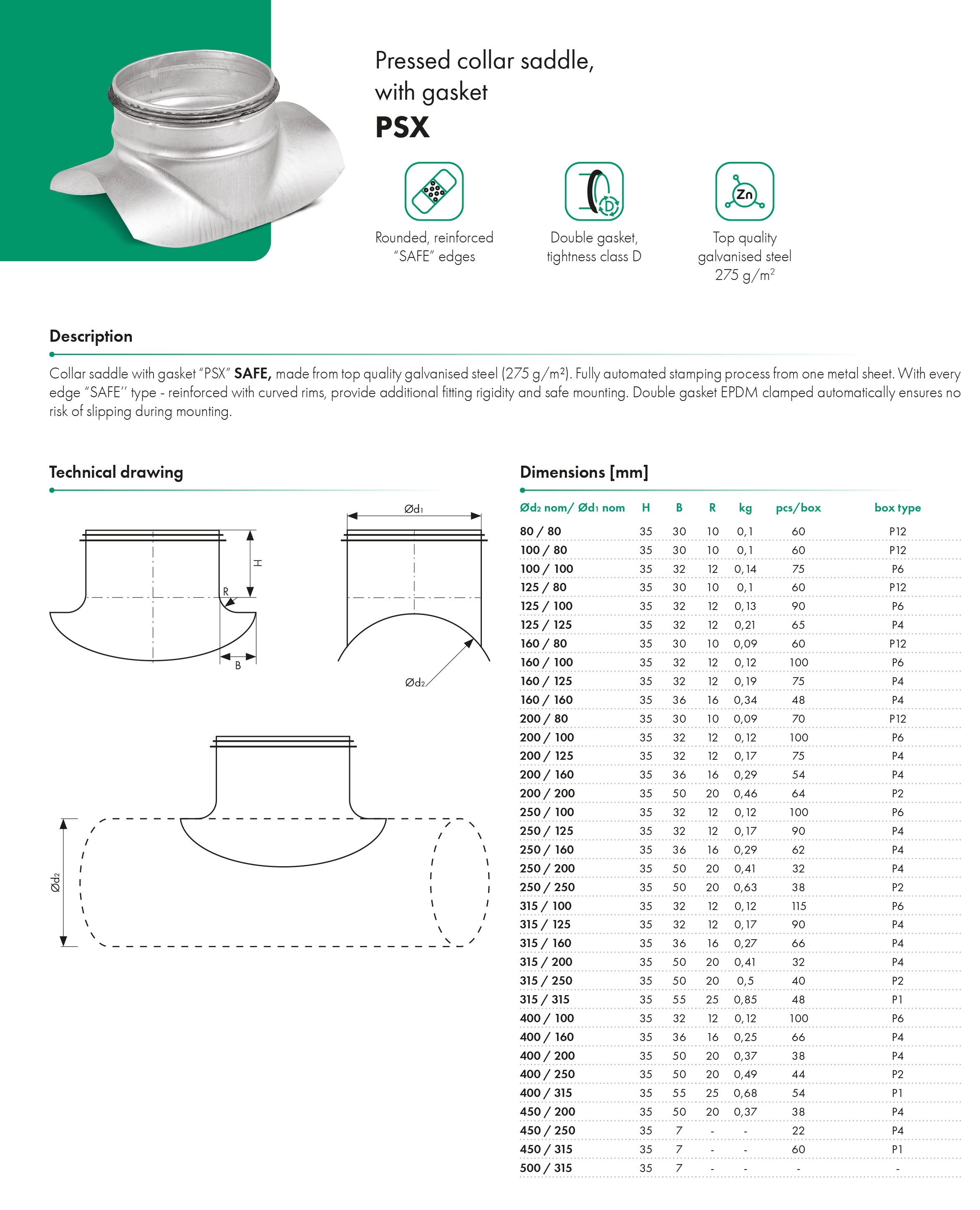 Pressed collar saddle, with gasket PSX HAVACO - catalogue card\