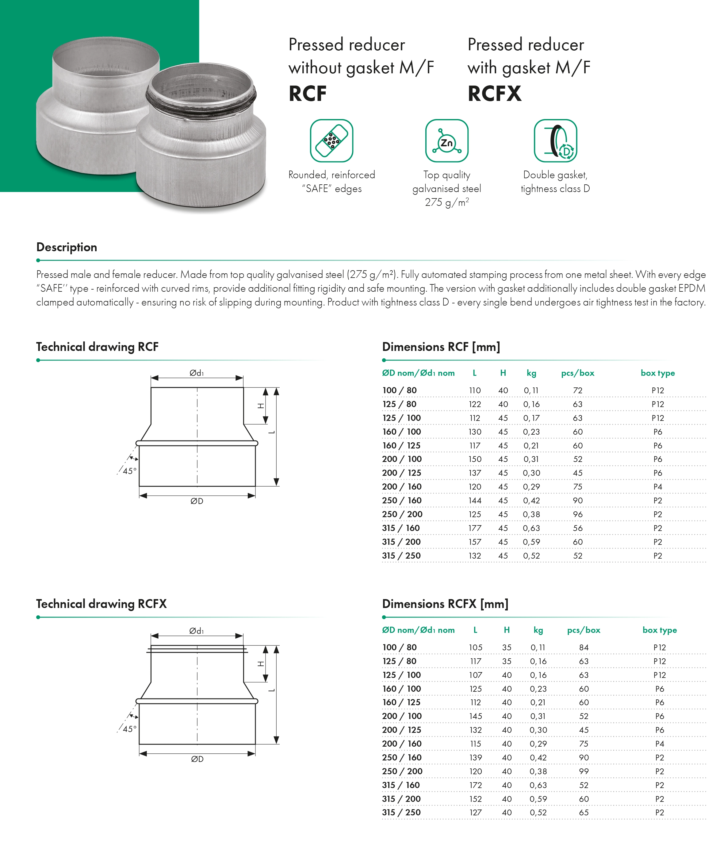 Pressed reducer without gasket RCF -  HAVACO - Catalogue Card