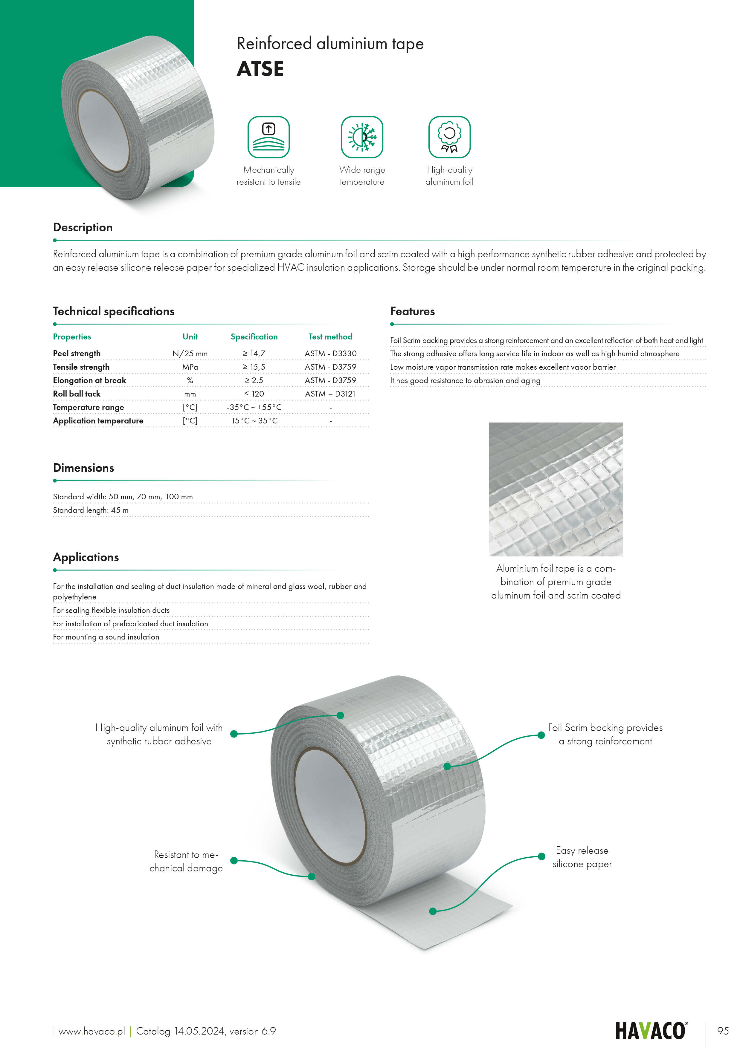 Reinforced aluminium tape ATSE Havaco catalogue card