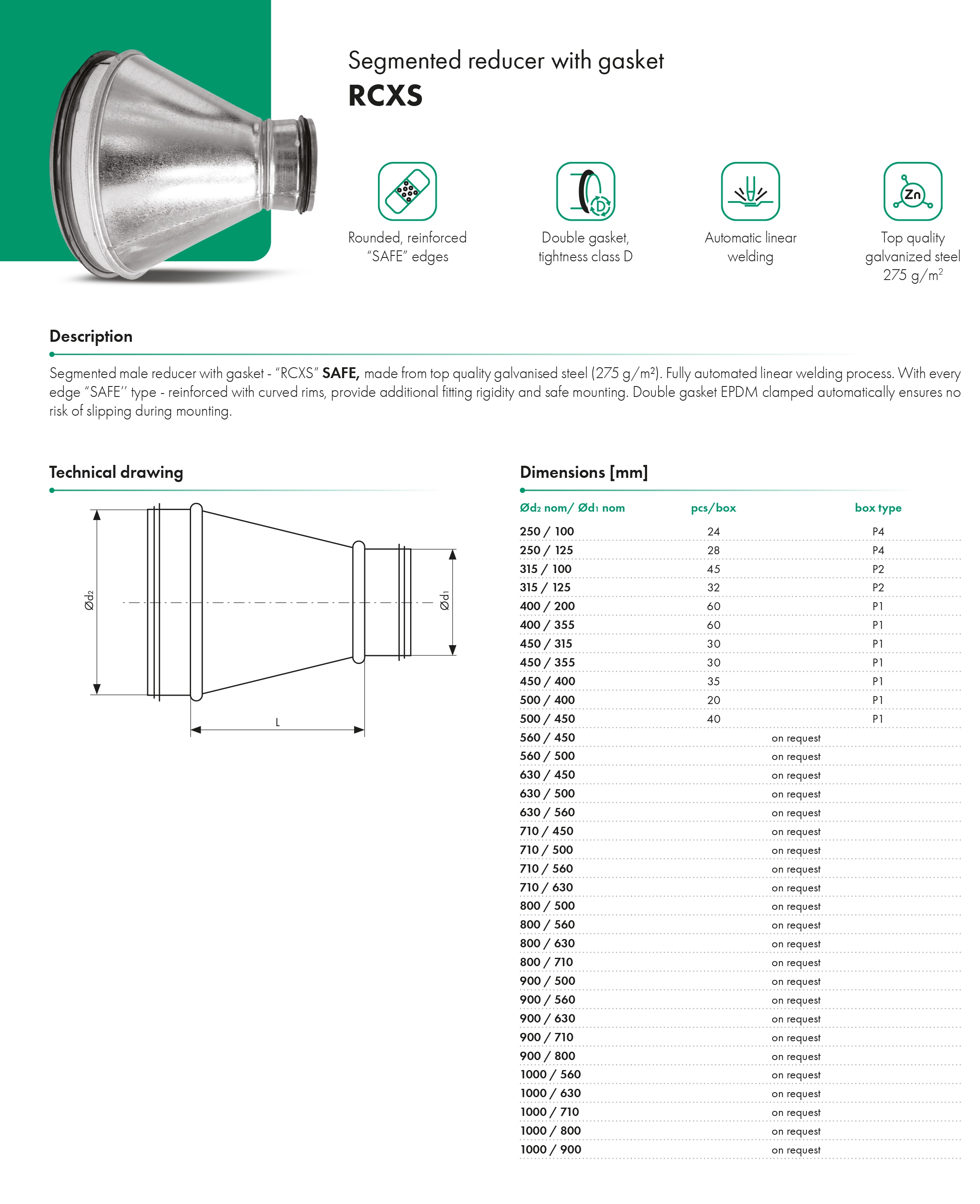 Segmented reducer with gasket RCXS HAVACO - Catalogue Card