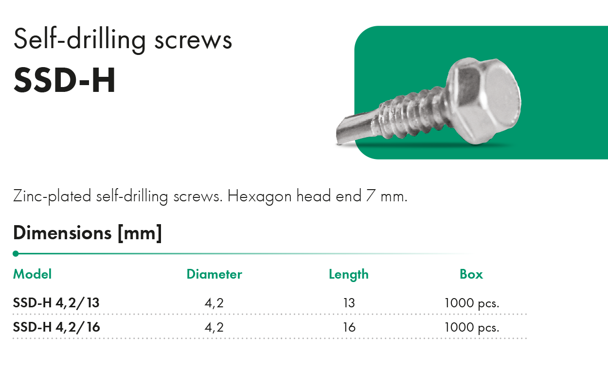 Self-drilling screws SSD-H HAVACO catalogue card