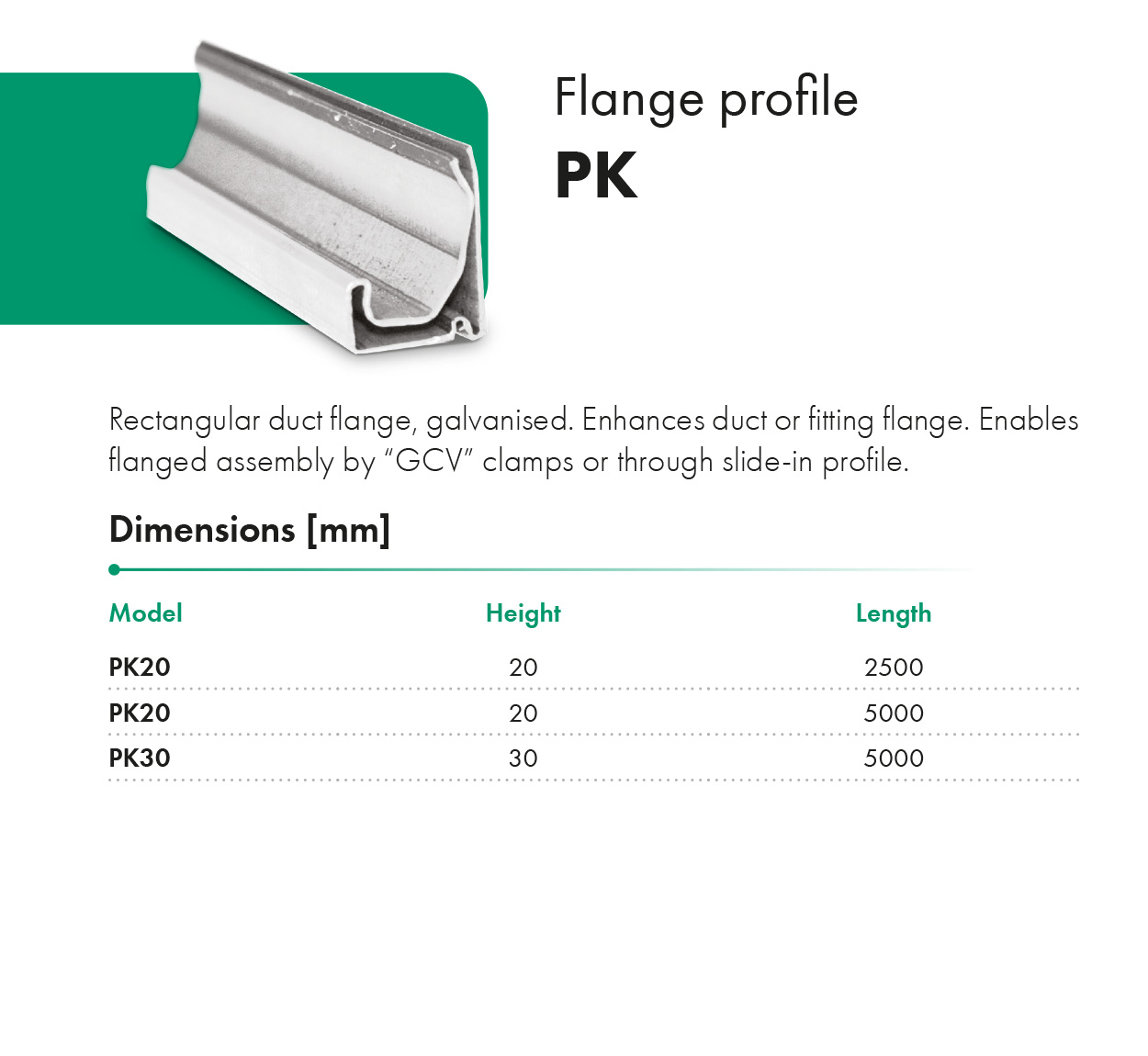 Flange profile PK Havaco catalogue card