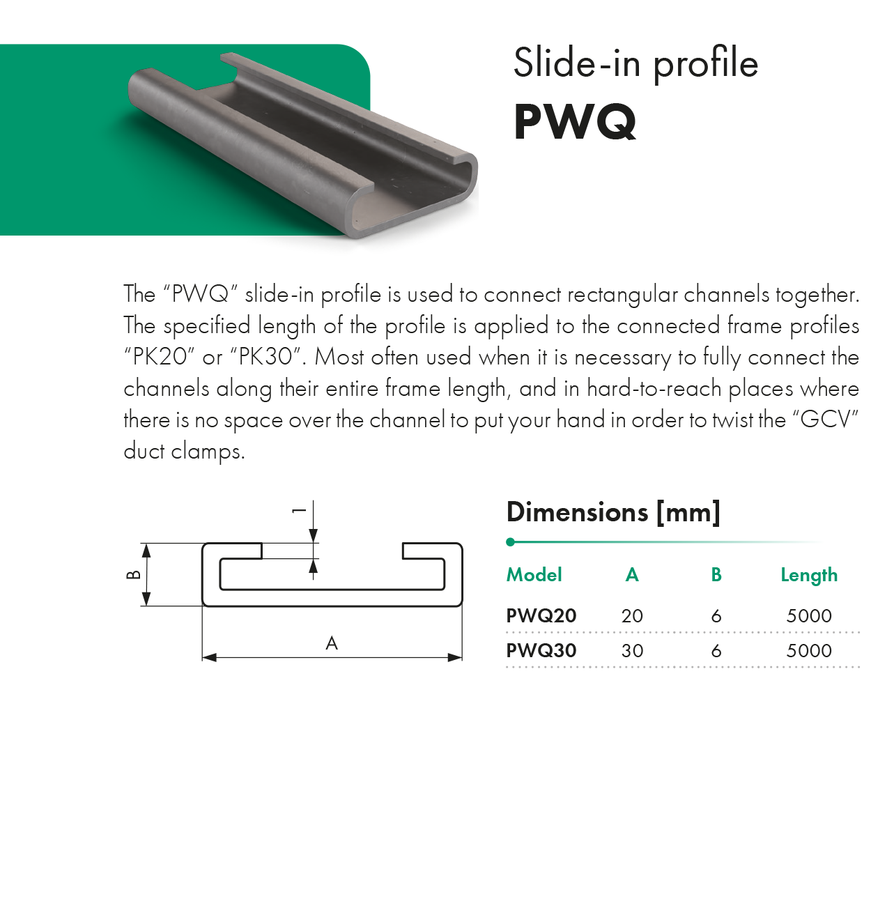 Slide-in profile PWQ Havaco catalogue card